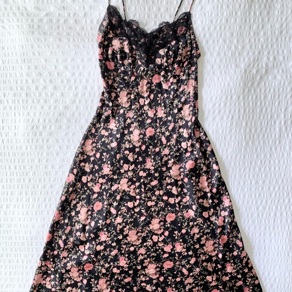 VTG 90s Y2K Betsy Johnson Silk Slip Dress Black Floral XS - Picture 9 of 15